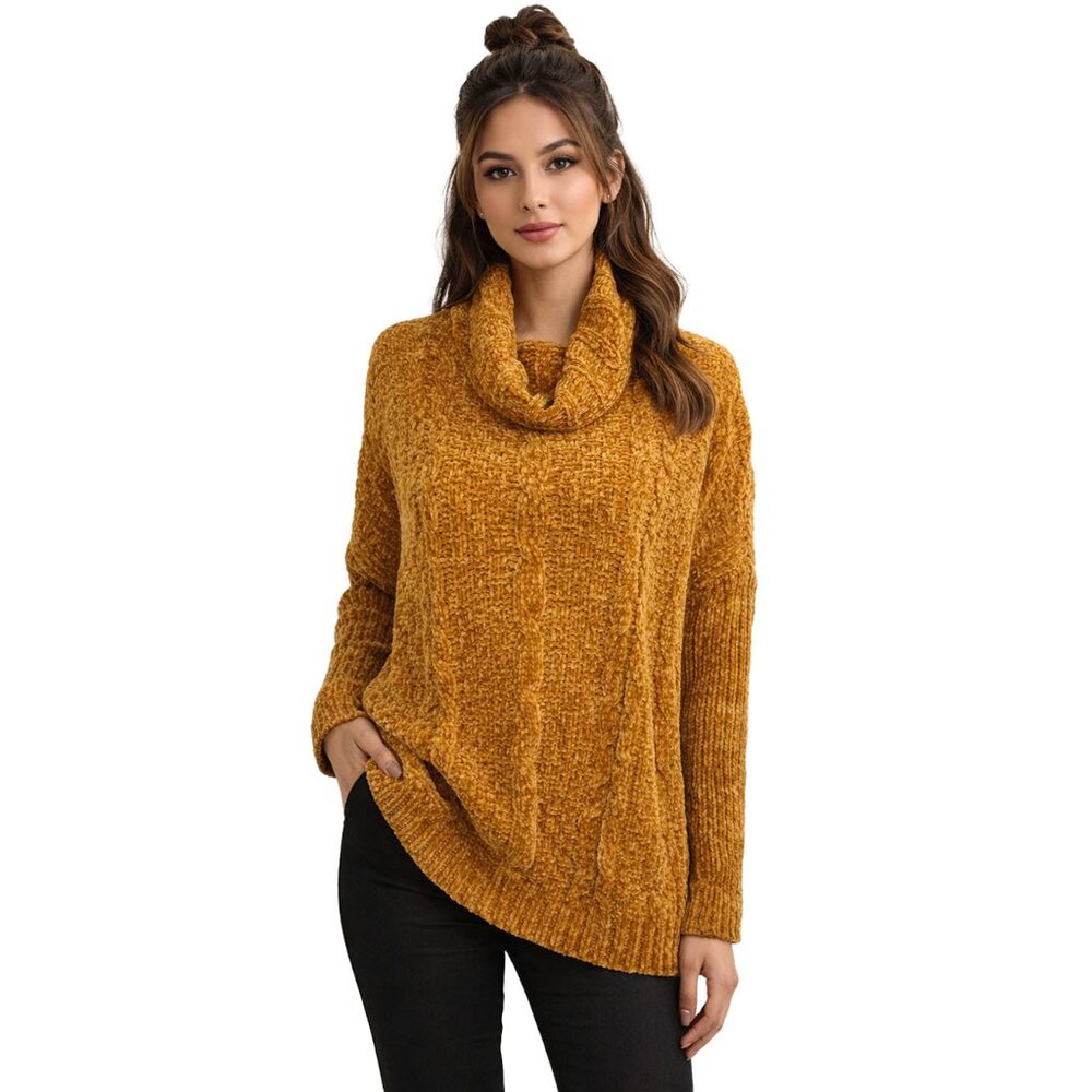 NWT Chenille Cable Knit Sweater M/L Mustard Cozy Fall Cottagecore
